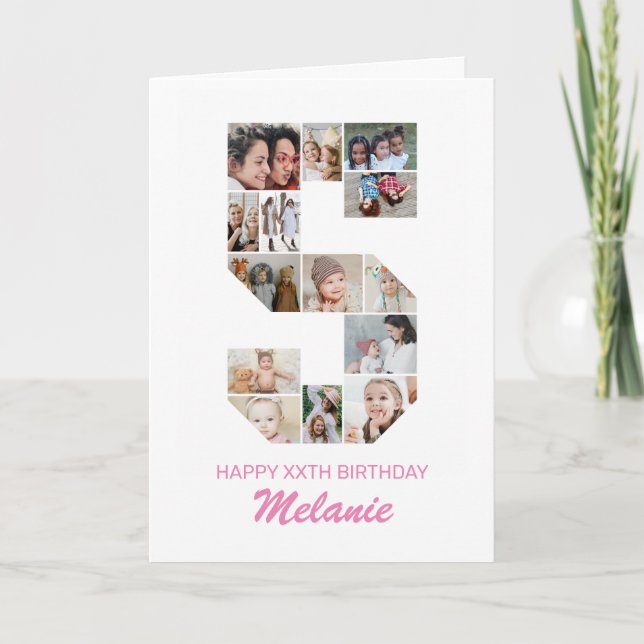 5th Birthday Number 5 Photo Collage Personalised Card (Front)