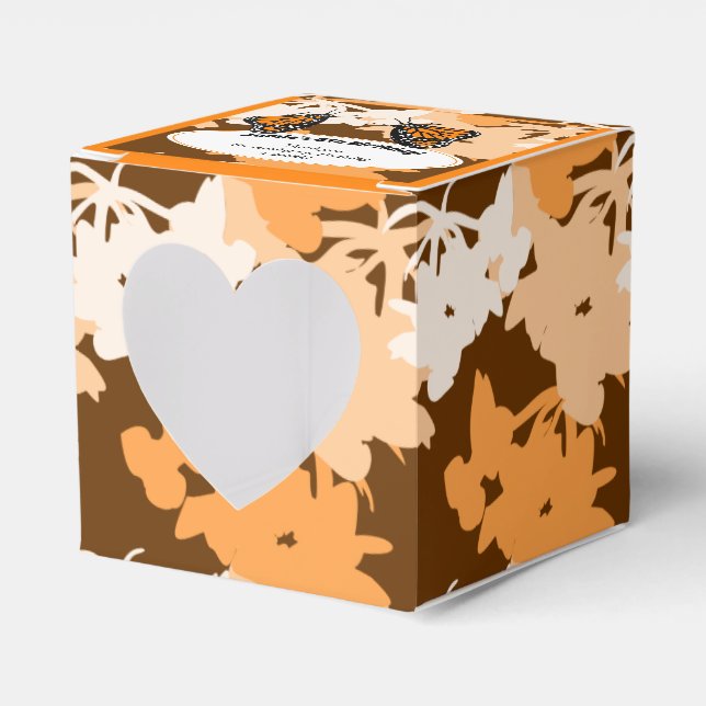 5th Birthday Orange Monarch Butterfliy Pair Heart Favour Box (Front Side)