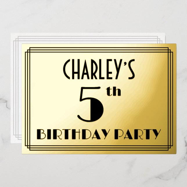 5th Birthday Party — Art Deco Look “5” + Name (Front/Back)