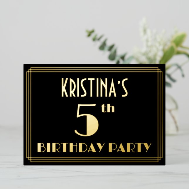5th Birthday Party: Art Deco Look “5”, w/ Name (Standing Front)