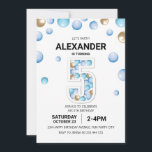 5th Birthday Party, Blue and Gold Balloon Boy Invitation<br><div class="desc">Introducing our delightful "5th Birthday Party, Blue and Gold Balloon Boy Invitation" – the perfect way to set the stage for a fantastic celebration of your child's milestone year! Meticulously designed with love and creativity, this invitation promises to make your little one's special day even more memorable. Product Highlights: 1....</div>