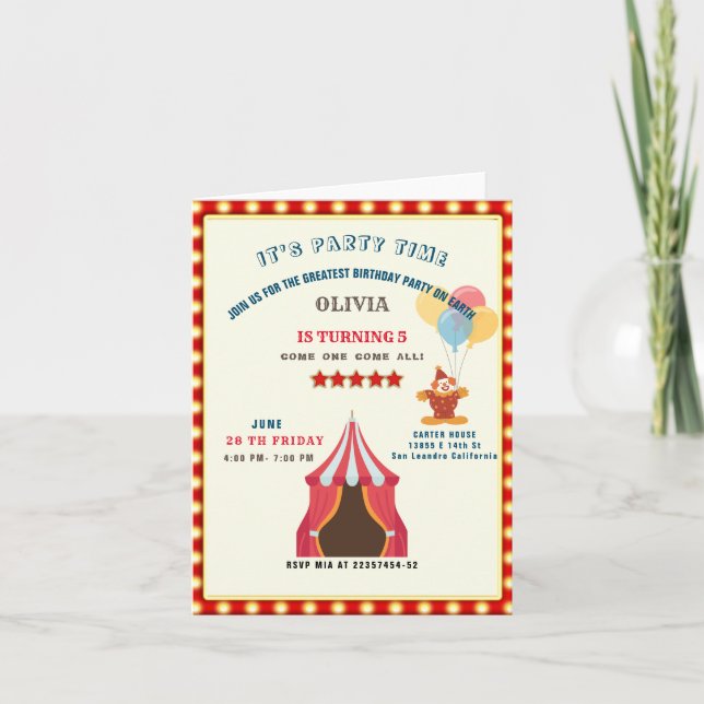 5TH Birthday Party Circus THEME PHOTO COLLAGE Invitation (Front)
