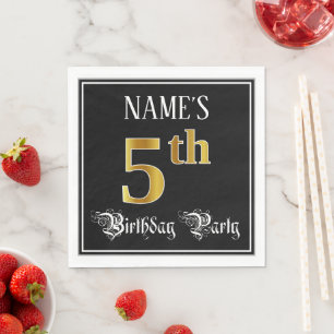 5th Birthday Party — Fancy Script, Faux Gold Look Napkin