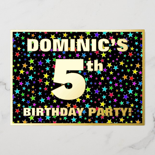 5th Birthday Party — Fun, Colorful Stars Pattern (Front)