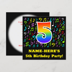 5th Birthday Party: Fun Music Symbols, Rainbow 5 Invitation