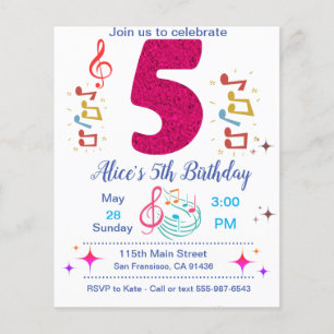5th birthday Party Invitation - Music Theme Flyer