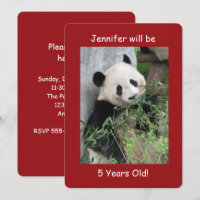 5th Birthday Party Invitation, Two-Sided Panda Red