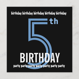5th Birthday Party Modern Blue and Black W689E Invitation