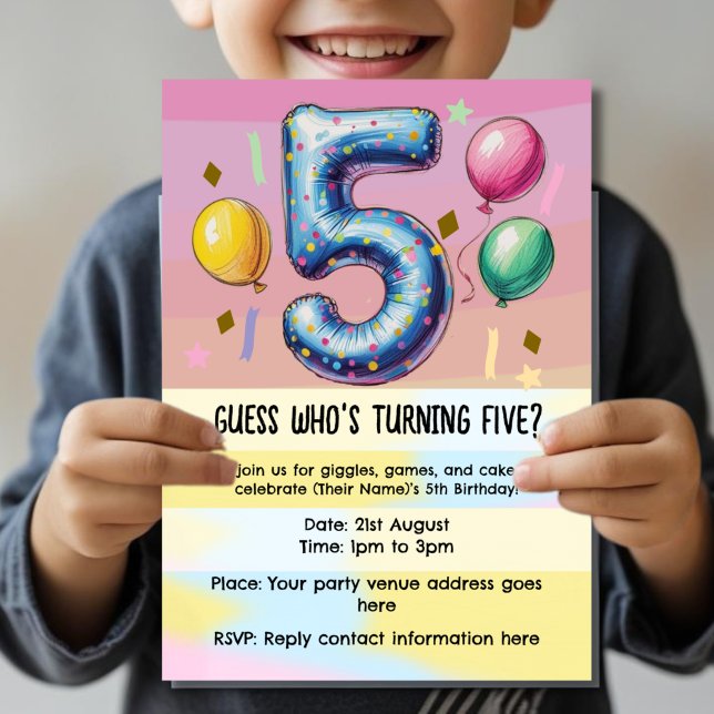 5th birthday party no theme invitation (Creator Uploaded)