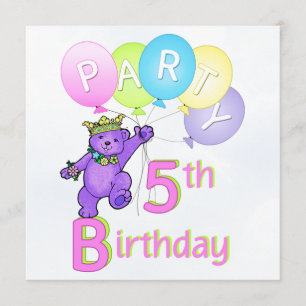 5th Birthday Party Princess Bear Balloons Invitation