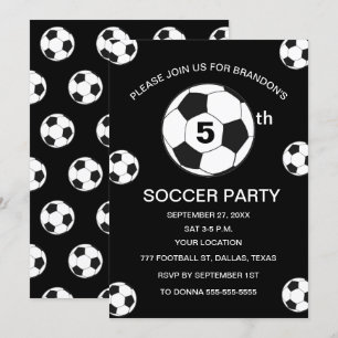 5th Birthday Party Soccer Black Boys Sports Invitation