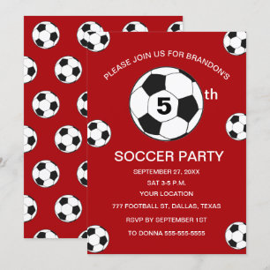 5th Birthday Party Soccer Red Boys Sports Invitation
