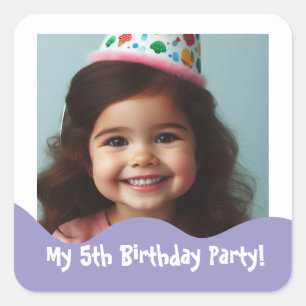 5th Birthday Personalised Photo Party Favours Square Sticker