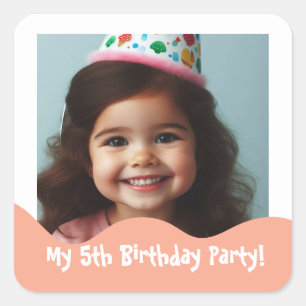5th Birthday Personalised Photo Party Favours Square Sticker