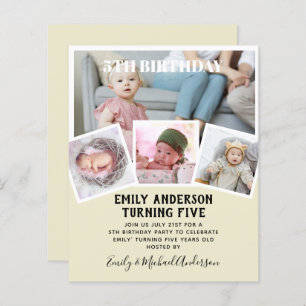 5TH Birthday Photo Collage Invite Boy Girl Mixed