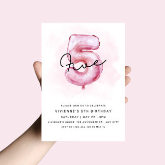 5th Birthday Pink Balloon Invitation