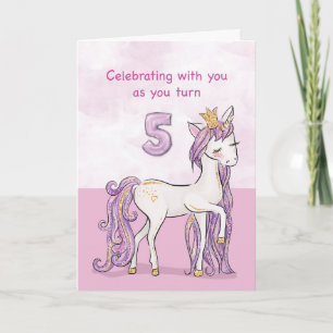 5th Birthday Pink Horse With Crown Card