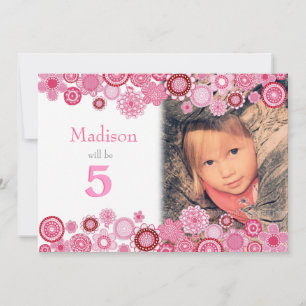 5th Birthday Pink Party Invitation Photo Card