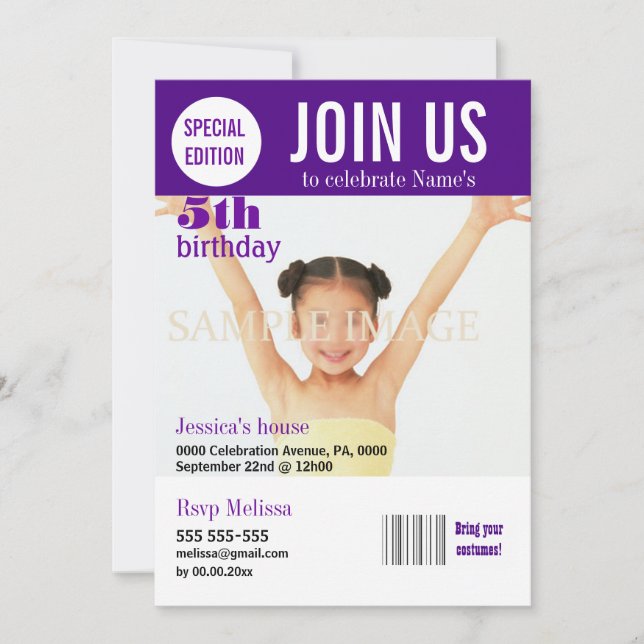5th birthday purple girls PERSONALIZE Invitation (Front)