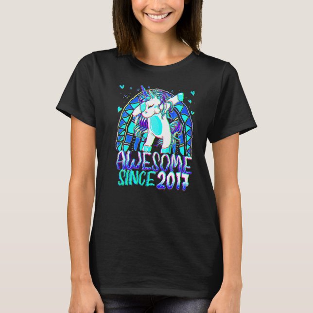 5th Birthday Rainbow 5 Year Old Dabbing Unicorn Gi T-Shirt (Front)