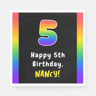 5th Birthday: Rainbow Spectrum # 5, Custom Name Napkin