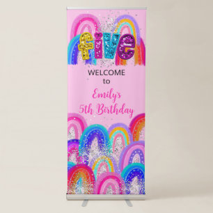 5th Birthday Rainbow Vertical Retractable Banner