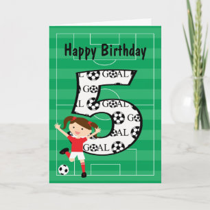 5th Birthday Red and White Soccer Girl 1 Card