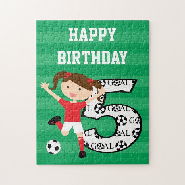 5th Birthday Red and White Soccer Girl 1 Jigsaw Puzzle (Vertical)