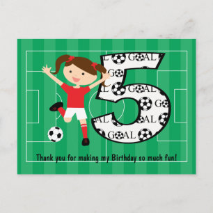 5th Birthday Red and White Soccer Girl 1 Postcard
