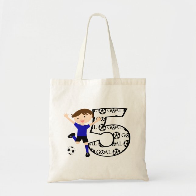 5th Birthday Red and White Soccer Goal Tote Bag (Front)