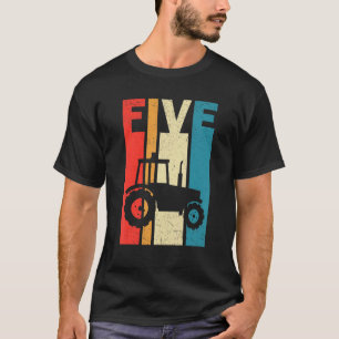 5th Birthday Retro Farm Tractor Theme Farmer Boy 5 T-Shirt