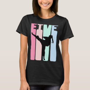 5th Birthday Retro Karate Taekwondo Girls 5 Years  T-Shirt