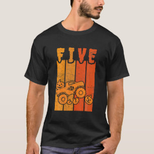 5th Birthday Retro Pumpkin Monster Truck Halloween T-Shirt