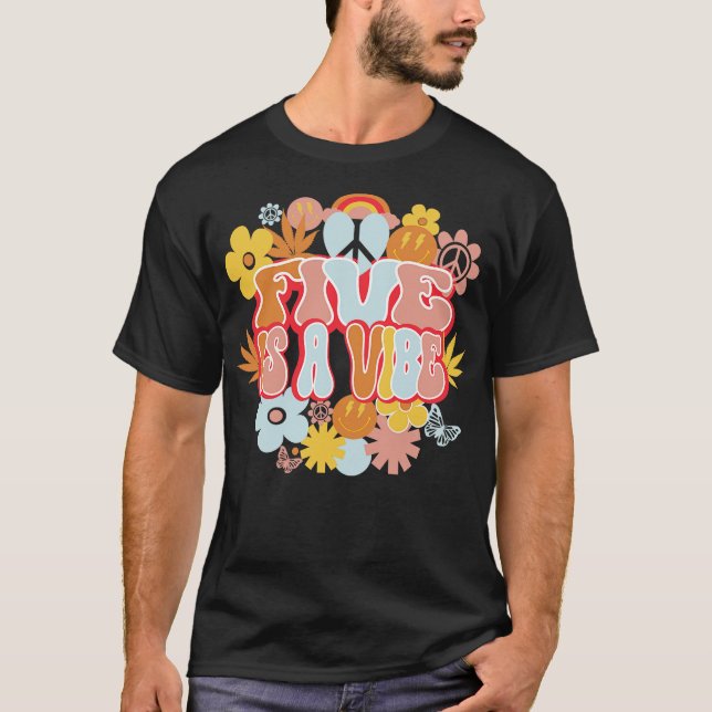 5th Birthday Retro Shirt Five is a Vibe 5 Year Old (Front)