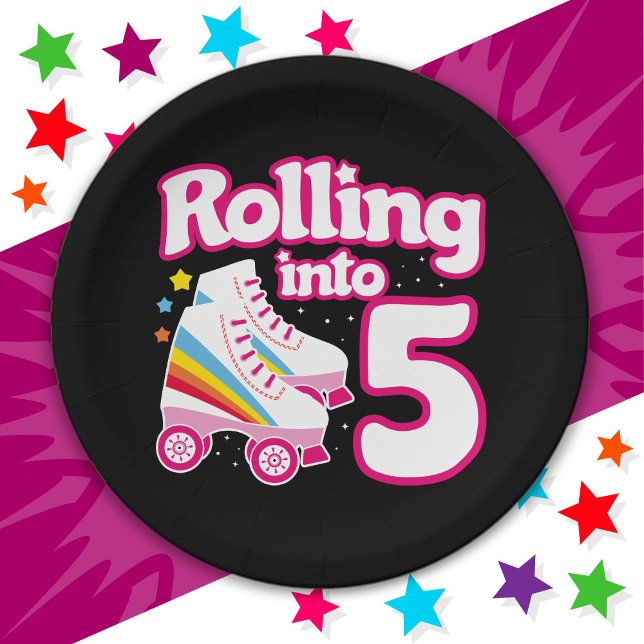5th Birthday Roller Skating 5 Years Old Skate Paper Plate (Creator Uploaded)