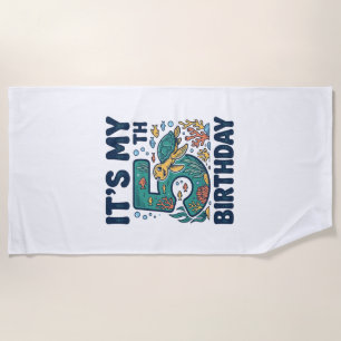 5th Birthday Sea Turtle Underwater Vector Design_1 Beach Towel