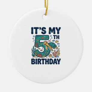 5th Birthday Sea Turtle Underwater Vector Design_1 Ceramic Tree Decoration