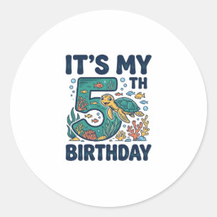 5th Birthday Sea Turtle Underwater Vector Design_1 Classic Round Sticker