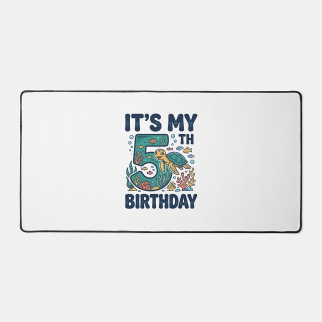 5th Birthday Sea Turtle Underwater Vector Design_1 Desk Mat (Front)