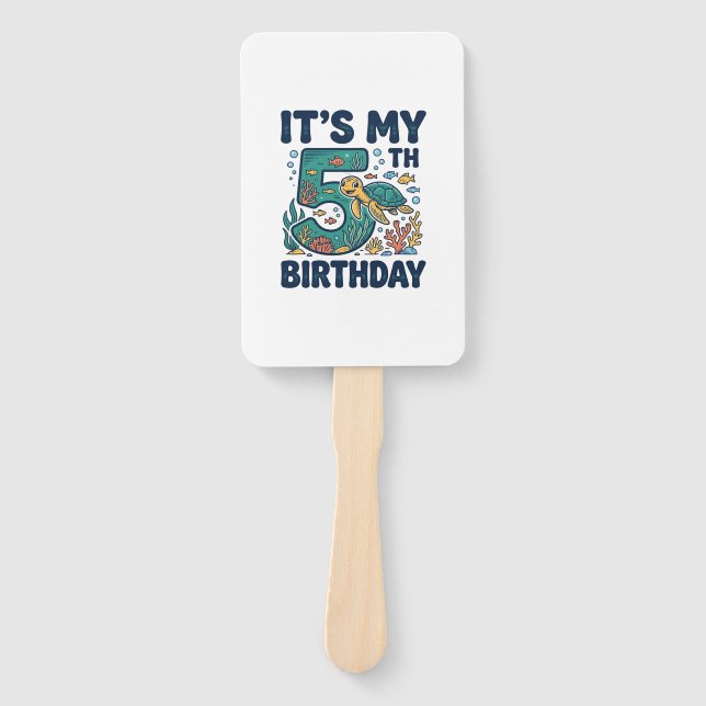 5th Birthday Sea Turtle Underwater Vector Design_1 Hand Fan (Front)