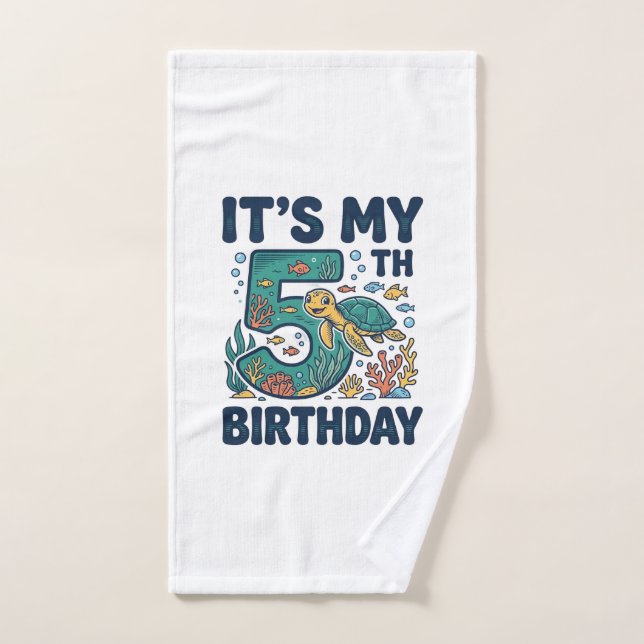 5th Birthday Sea Turtle Underwater Vector Design_1 Hand Towel (Hand Towel)