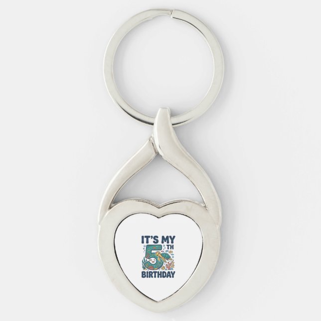 5th Birthday Sea Turtle Underwater Vector Design_1 Key Ring (Front)