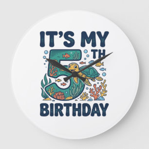 5th Birthday Sea Turtle Underwater Vector Design_1 Large Clock