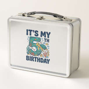 5th Birthday Sea Turtle Underwater Vector Design_1 Metal Lunch Box