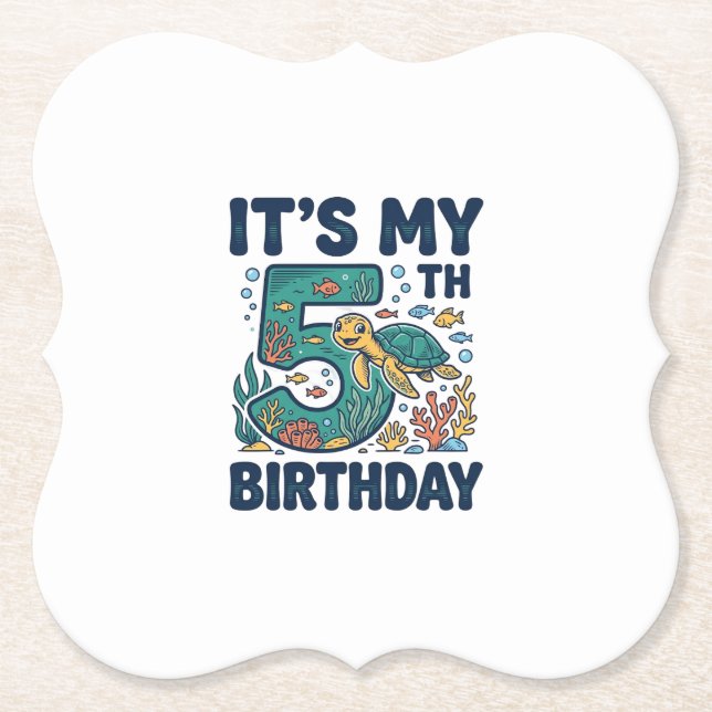 5th Birthday Sea Turtle Underwater Vector Design_1 Paper Coaster (Front)