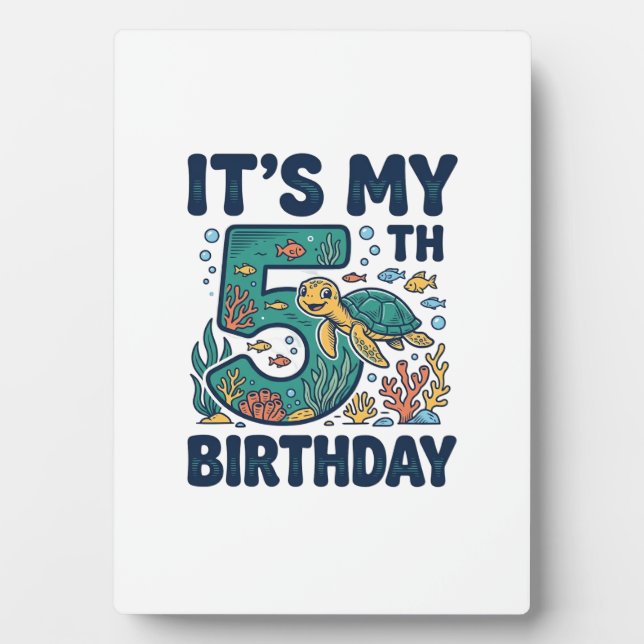5th Birthday Sea Turtle Underwater Vector Design_1 Plaque (Front)