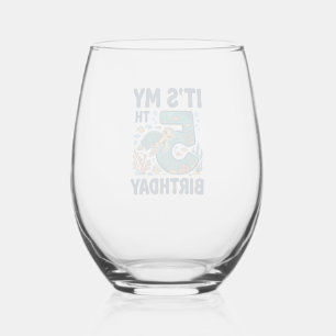5th Birthday Sea Turtle Underwater Vector Design_1 Stemless Wine Glass