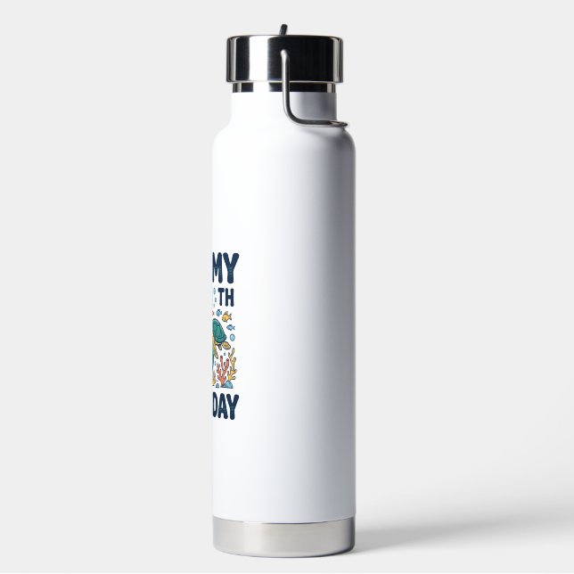 5th Birthday Sea Turtle Underwater Vector Design_1 Water Bottle (Left)