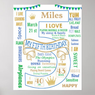 5th birthday sign poster banner milestone board