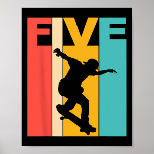 5th Birthday Skateboarding 5 Year Old Skater Party Poster